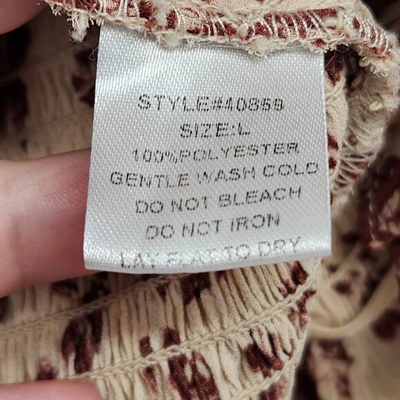 Grade & Gather Cream Floral Smocked Ruffle Long Balloon Sleeve Blouse Women L - Picture 4 of 9